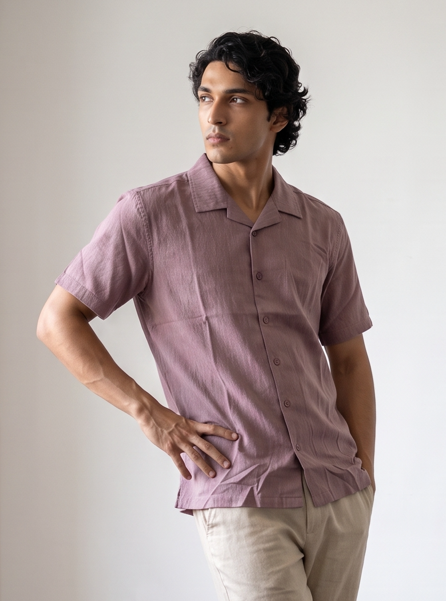 Pink Self Design Half Shirt