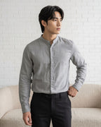 Grey Linen Mandarin Collar Shirt