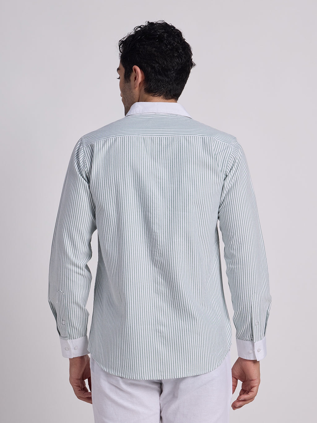 Gentleren Men’s Cotton Oxford Stripe Semi-Formal Shirt with Convertible Contrast Cuffs & Contrast Collar