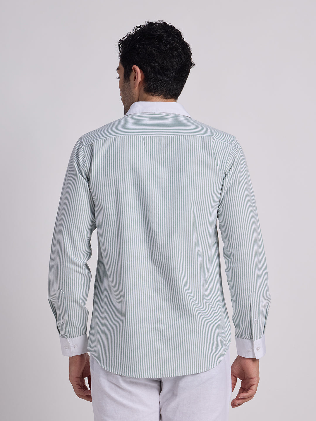 Gentleren Men’s Cotton Oxford Stripe Semi-Formal Shirt with Convertible Contrast Cuffs & Contrast Collar