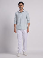 Gentleren Men’s Cotton Oxford Stripe Semi-Formal Shirt with Convertible Contrast Cuffs & Contrast Collar
