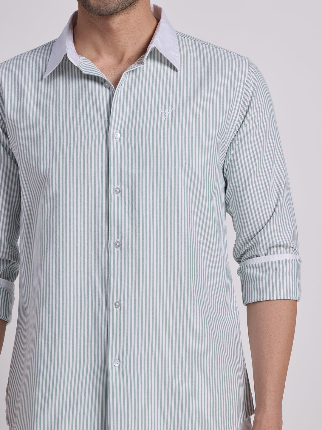 Gentleren Men’s Cotton Oxford Stripe Semi-Formal Shirt with Convertible Contrast Cuffs & Contrast Collar
