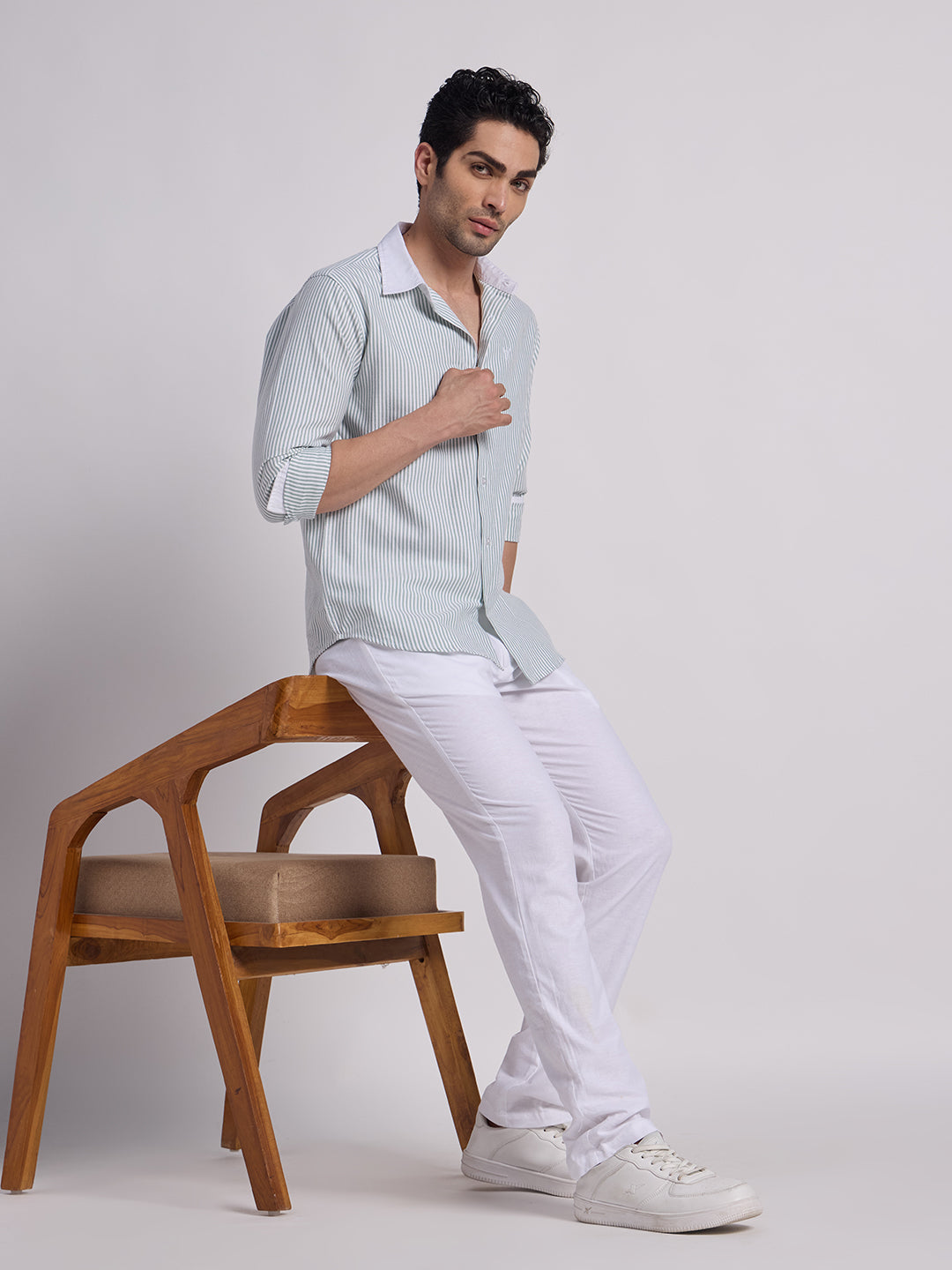 Gentleren Men’s Cotton Oxford Stripe Semi-Formal Shirt with Convertible Contrast Cuffs & Contrast Collar