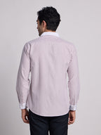 Gentleren Men’s Cotton Oxford Stripe Semi-Formal Shirt with Convertible Contrast Cuffs & Contrast Collar