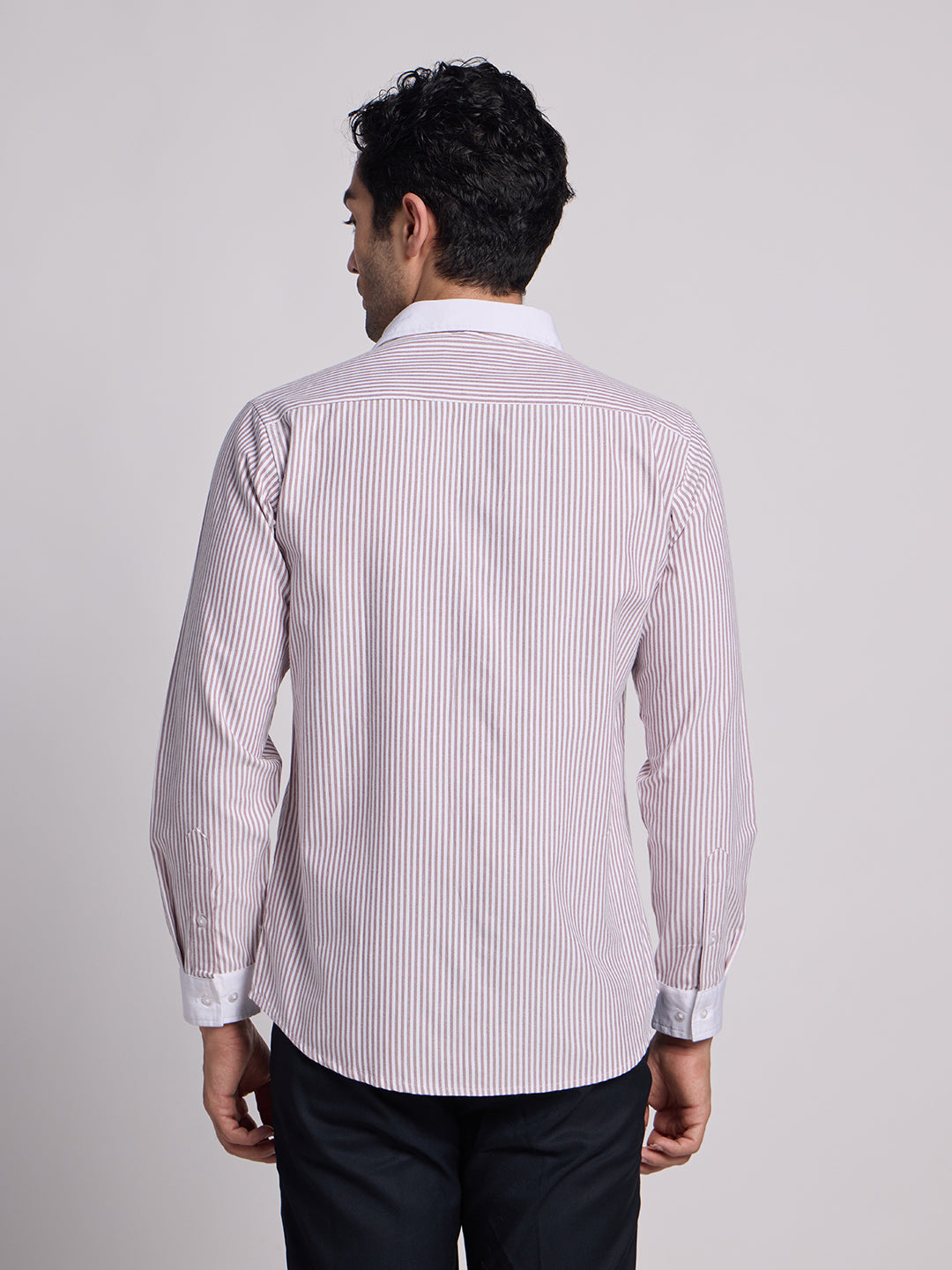 Gentleren Men’s Cotton Oxford Stripe Semi-Formal Shirt with Convertible Contrast Cuffs & Contrast Collar