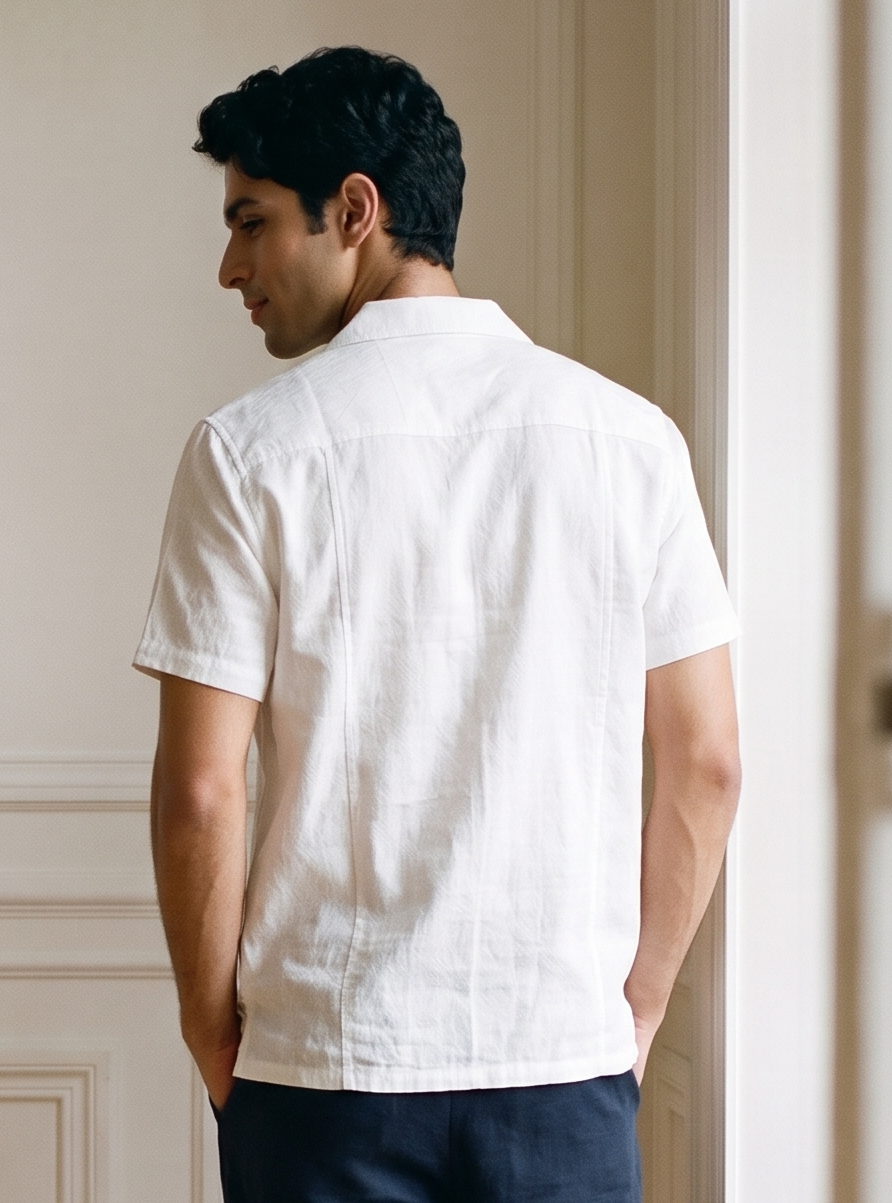 White Self Design Half Shirt