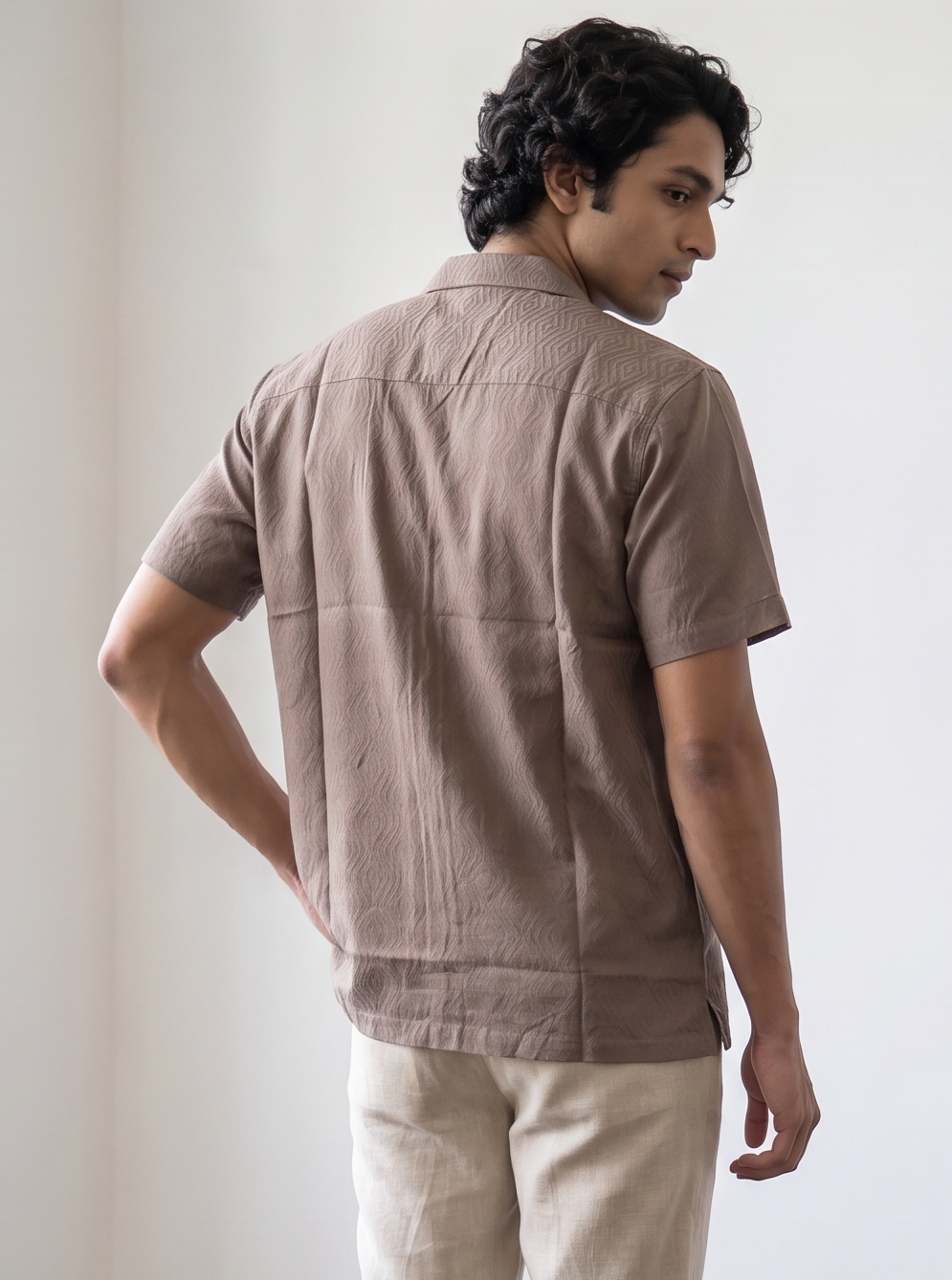 Grey Self Design Half Shirt