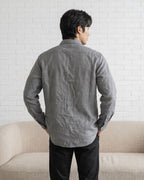 Grey Linen Mandarin Collar Shirt