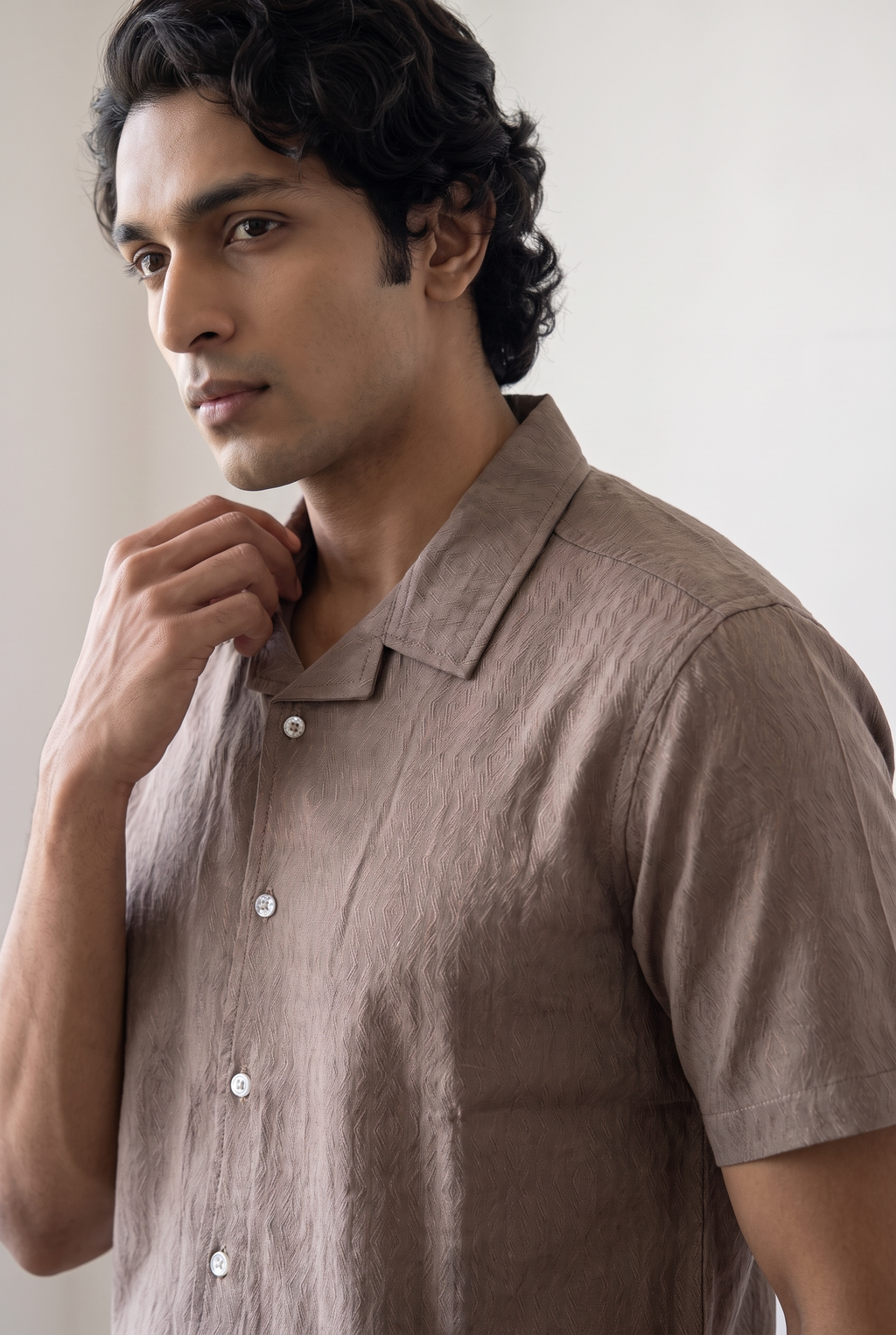 Grey Self Design Half Shirt