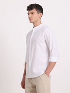 White Linen Mandarin Collar Shirt