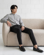 Grey Linen Mandarin Collar Shirt