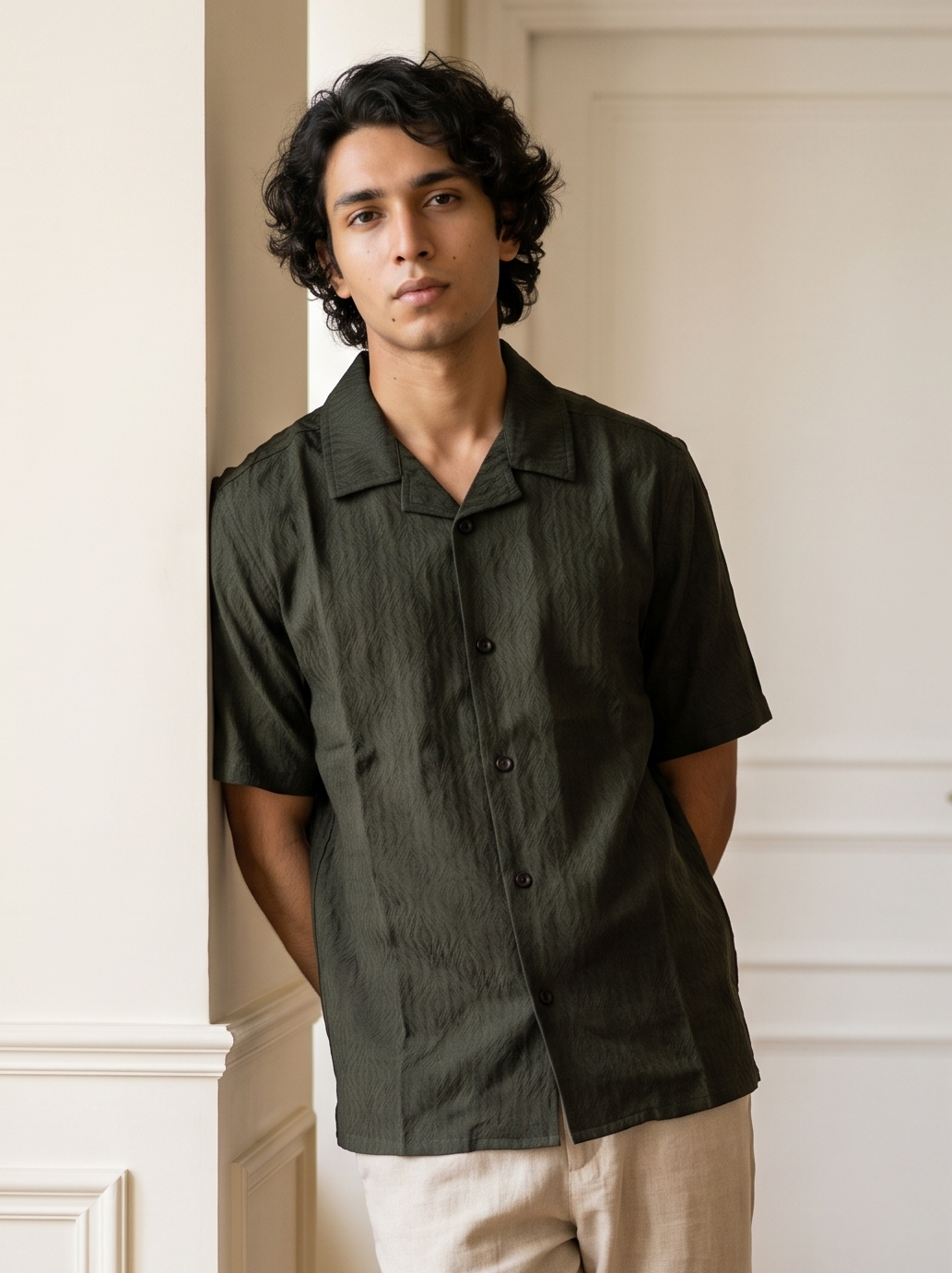 Green Self Design Half Shirt