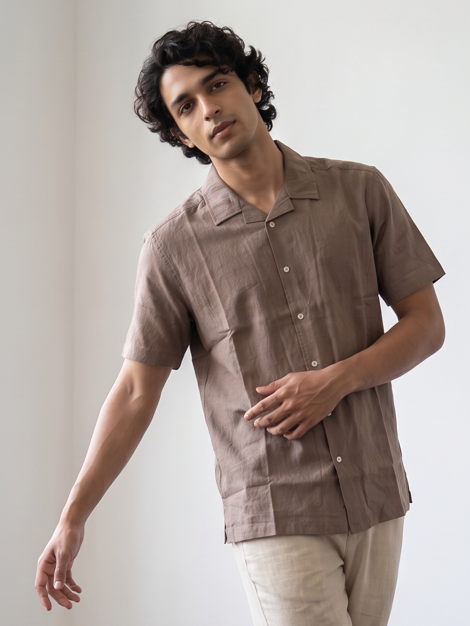 Grey Self Design Half Shirt