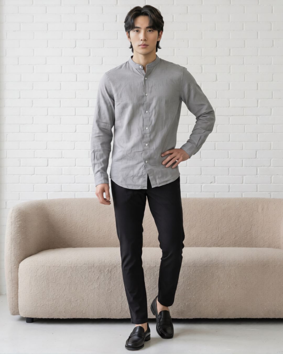 Linen Mandarin Collar Shirt