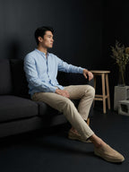 Powder Blue Linen Mandarin Collar Shirt