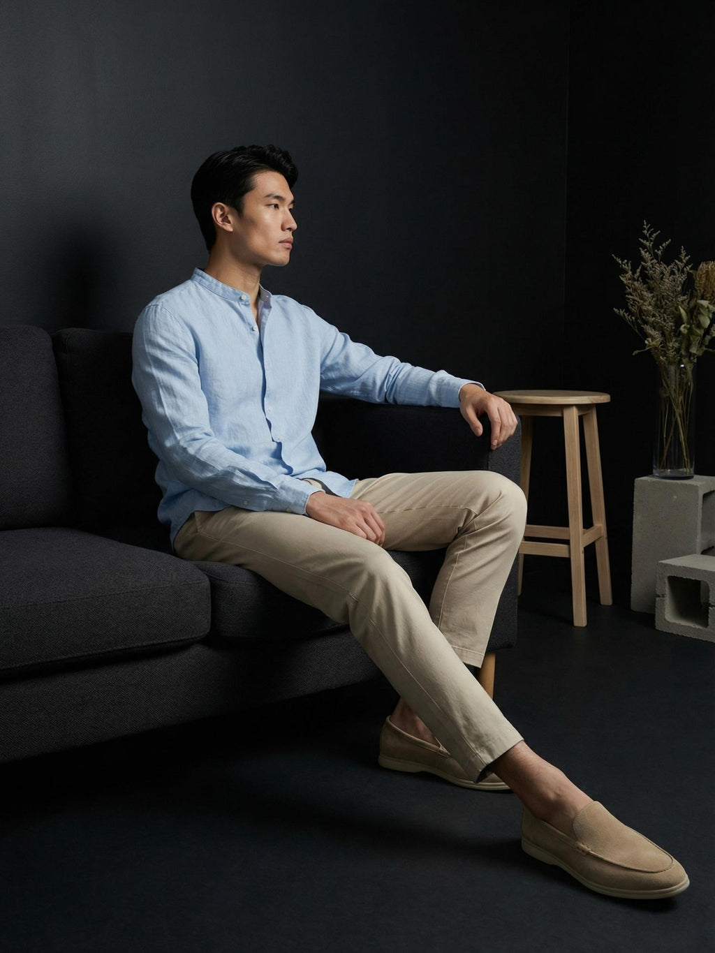 Linen Mandarin Collar Shirt