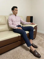 Pink Linen Mandarin Collar Shirt