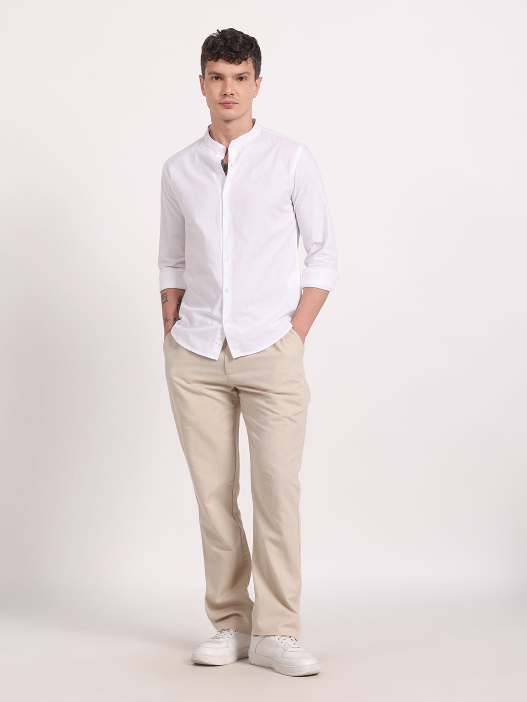 Linen Mandarin Collar Shirt