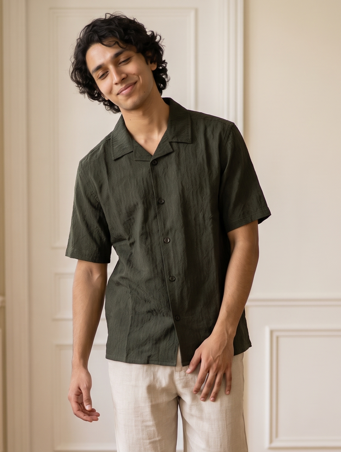 Green Self Design Half Shirt