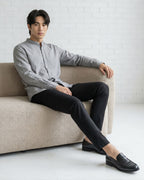 Grey Linen Mandarin Collar Shirt