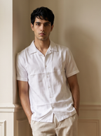 White Self Design Half Shirt