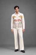 Mens white Velvet Embroidered Bomber Jacket with Pant.