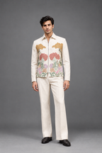 Mens white Velvet Embroidered Bomber Jacket with Pant.