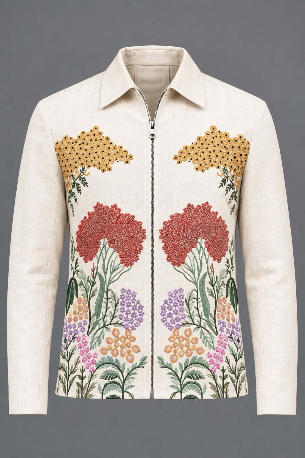 Mens white Velvet Embroidered Bomber Jacket with Pant.