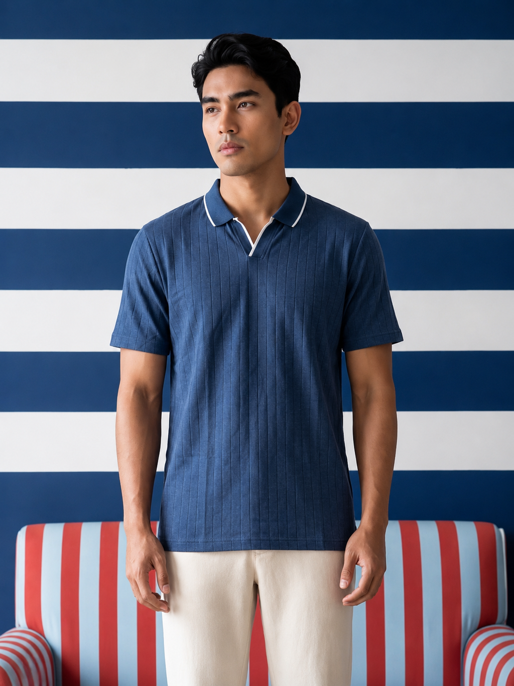 Teal Blue Tipping Collar Polo Slim Fit T-Shirt