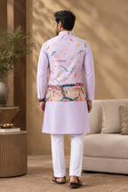 Lavender Wedding Carnival Koti Kurta Set for Mens