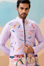 Lavender Wedding Carnival Koti Kurta Set for Mens