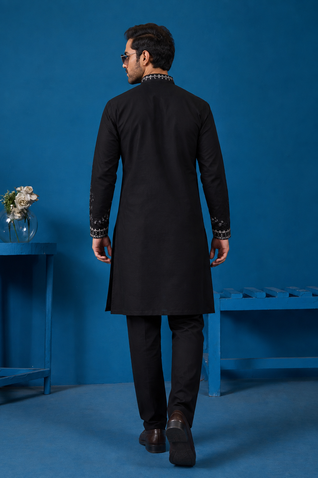 Magic Black Embroidered Stylish Kurta Set for Mens Wear
