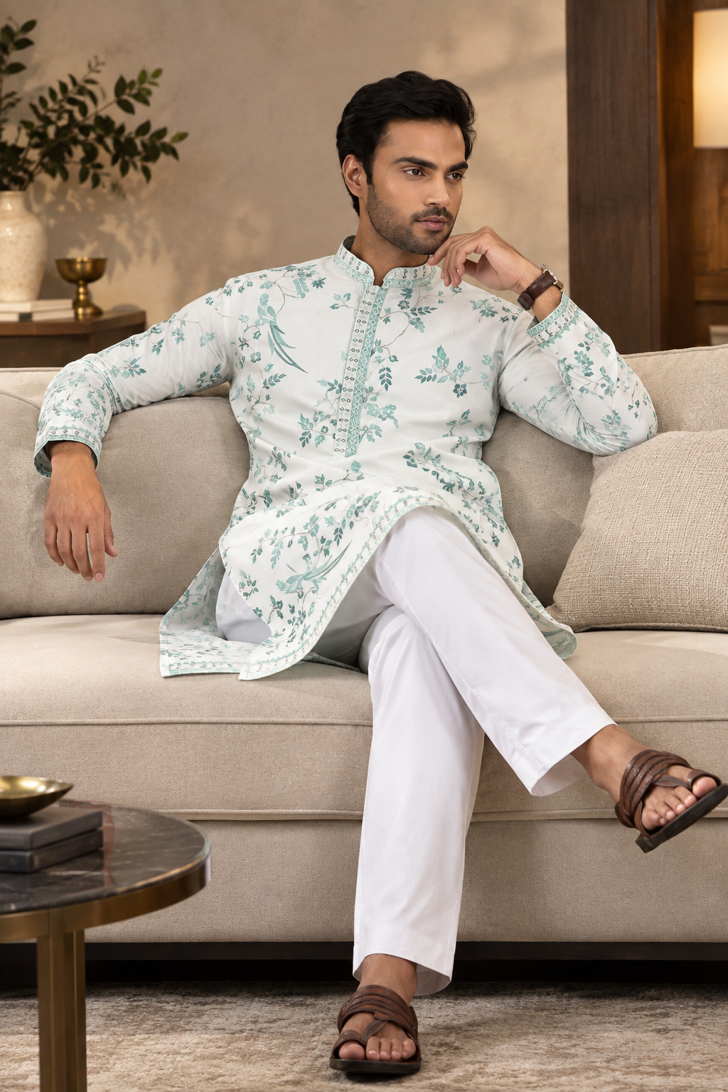 Graceful White Viscose Silk Kurta for Mens Wear