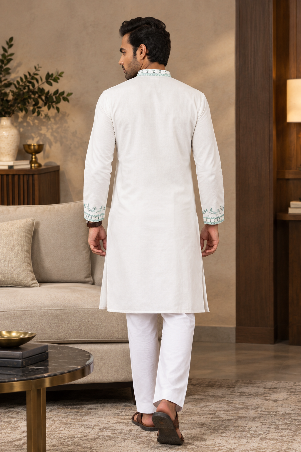Graceful White Viscose Silk Kurta for Mens Wear