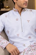 Light Blue Art Silk Sequins Embroidered Men's Kurta for weddings