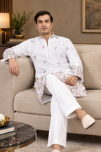 White Art Silk Sequins Embroidered Men's Kurta for weddings