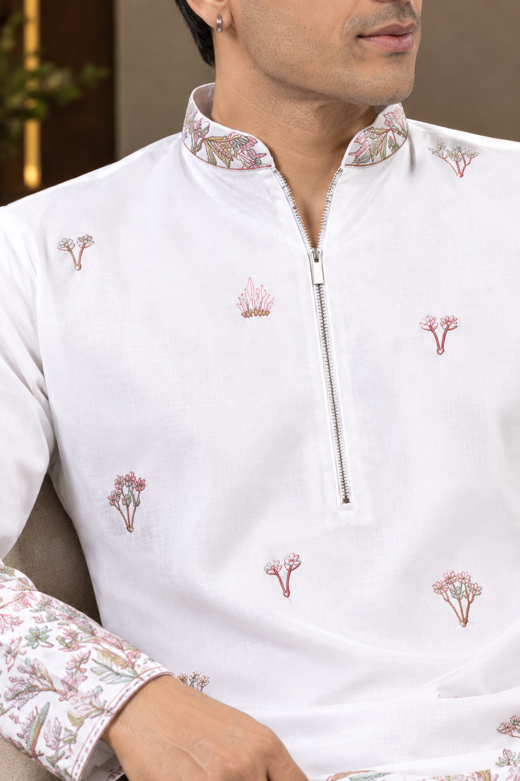 White Art Silk Sequins Embroidered Men's Kurta for weddings