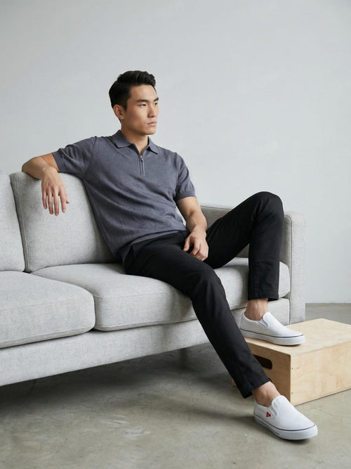 Charcoal Grey Polo Zipper Half T-Shirt