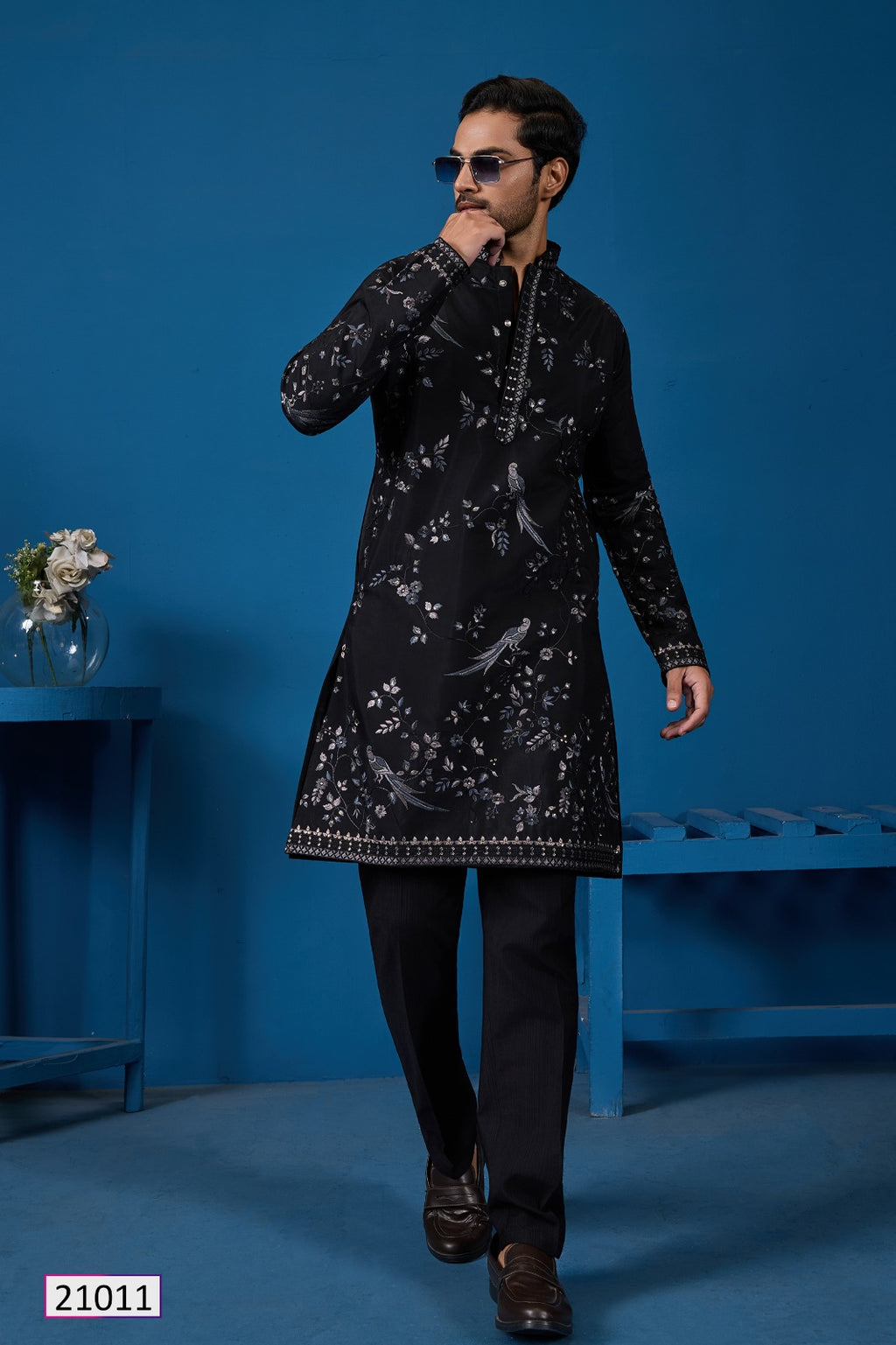 Magic Black Embroidered Stylish Kurta Set for Mens Wear