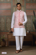 Wedding Pink Koti with White Kurta Pajama Set