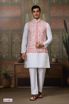 Wedding Pink Koti with White Kurta Pajama Set