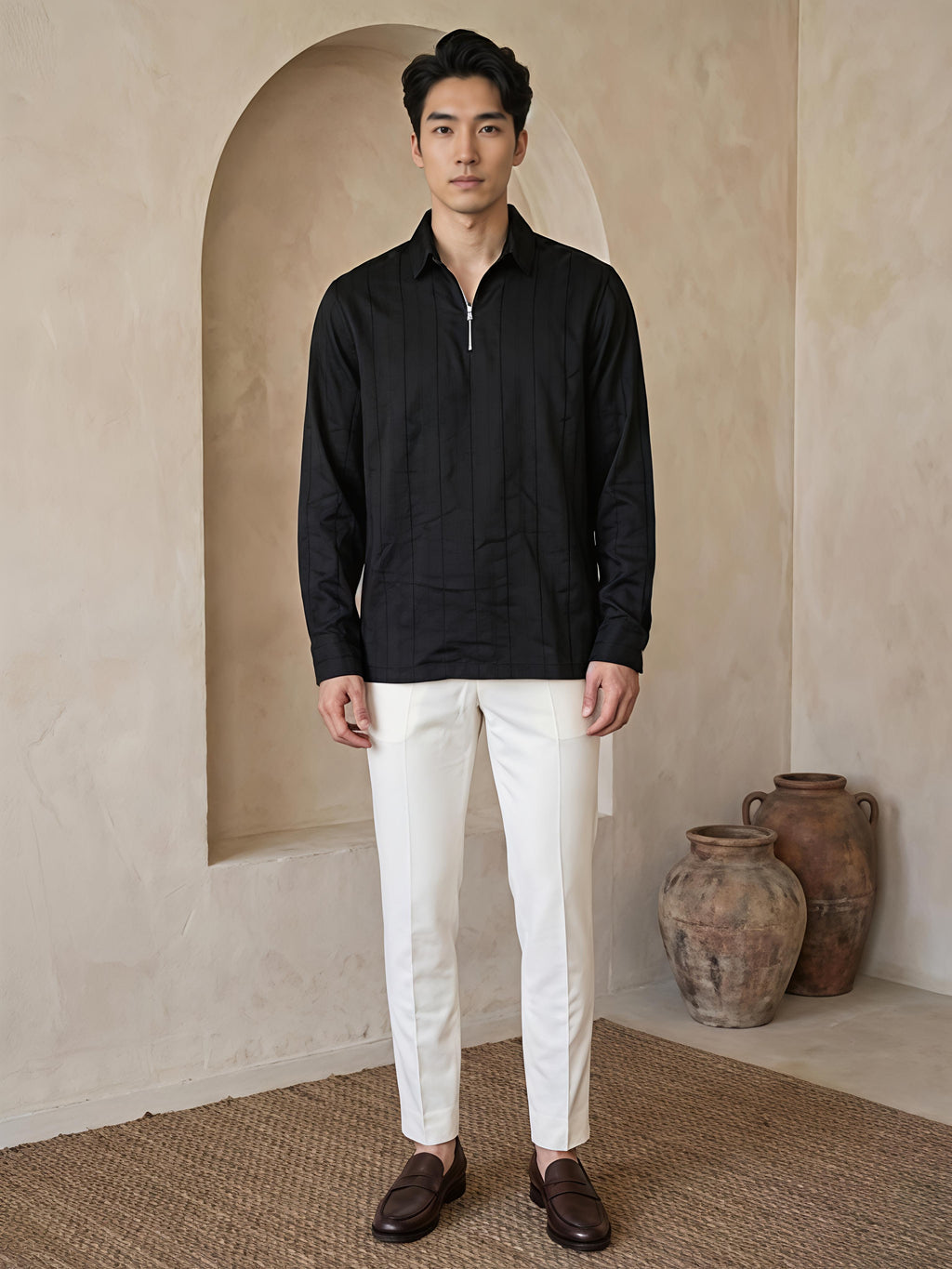 Zipper Polo Neck Shirt