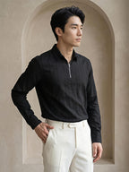 Black Zipper Polo Neck Shirt