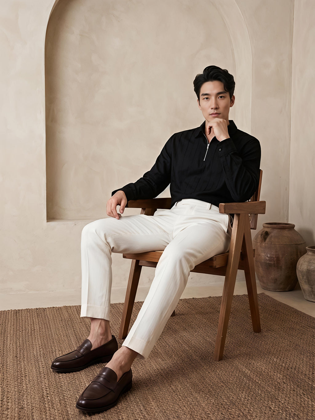 Zipper Polo Neck Shirt