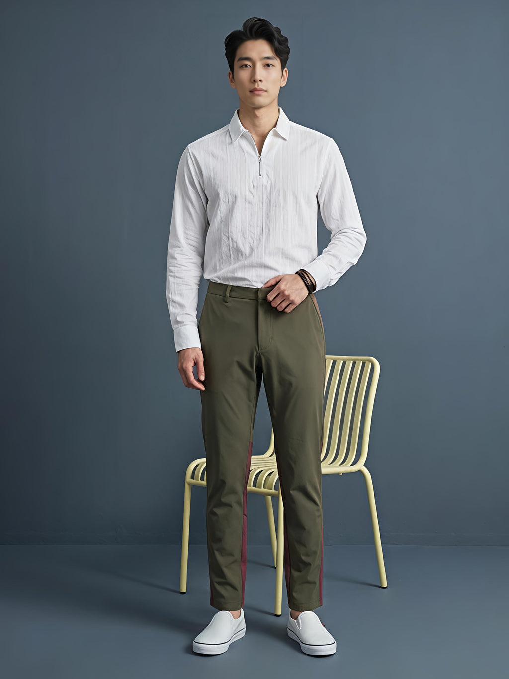White Zipper Polo Neck Shirt