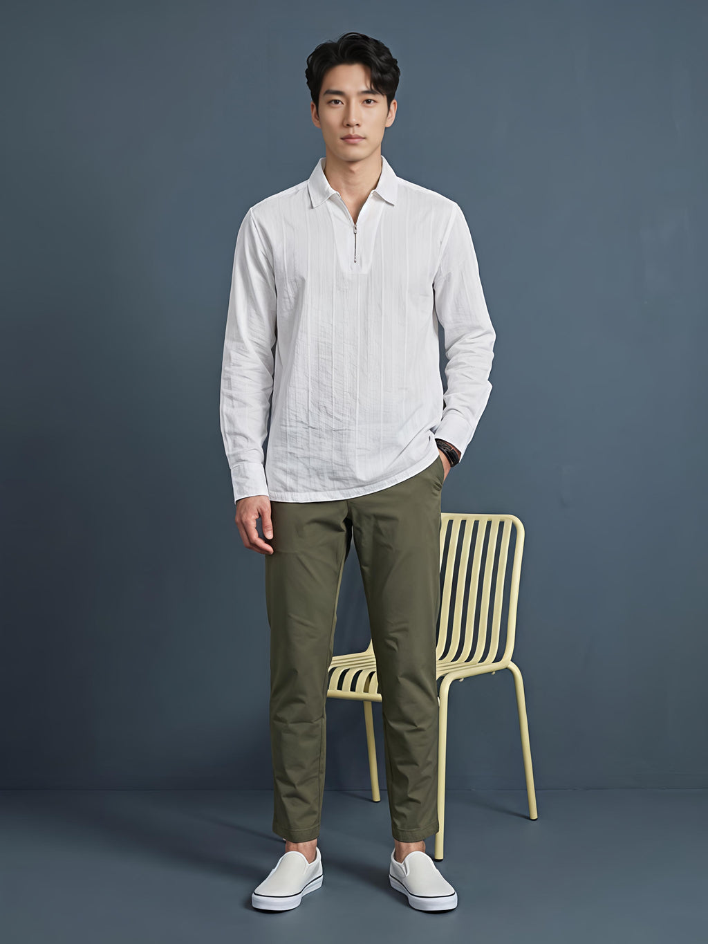White Zipper Polo Neck Shirt