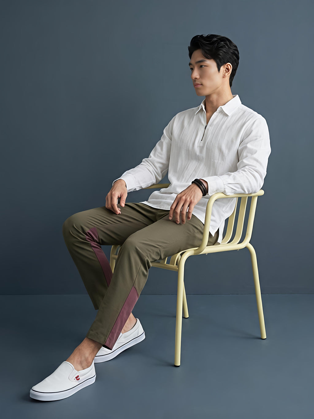 White Zipper Polo Neck Shirt