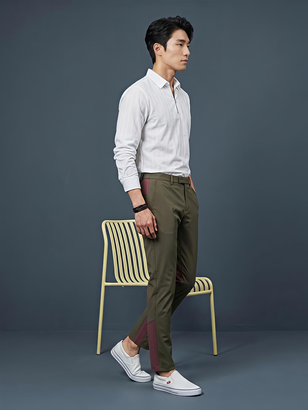 White Zipper Polo Neck Shirt
