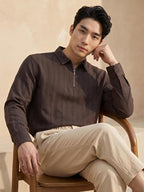 Brown Zipper Polo Neck Shirt