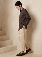 Brown Zipper Polo Neck Shirt